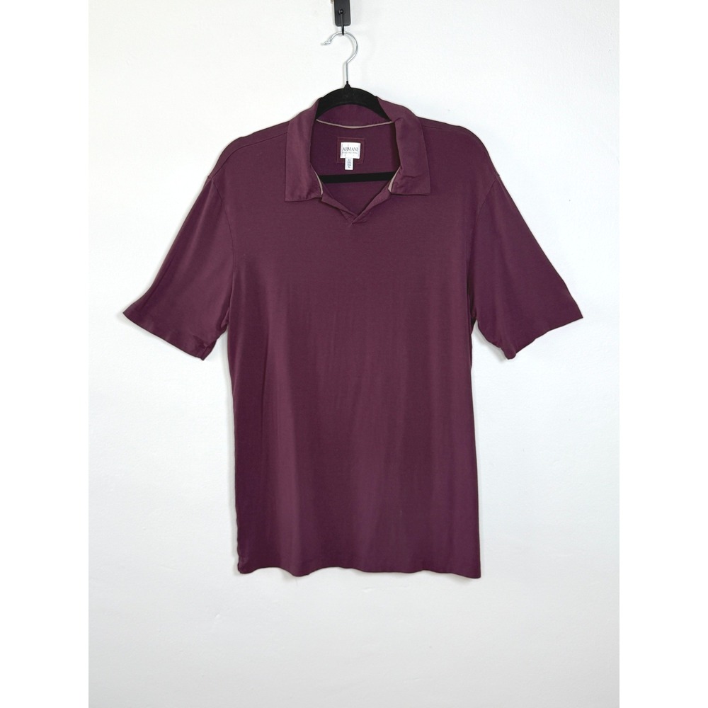 Armani Collezioni Polo Shirt Mens XL Plum Jersey Knit Luxury Casual Short Sleeve